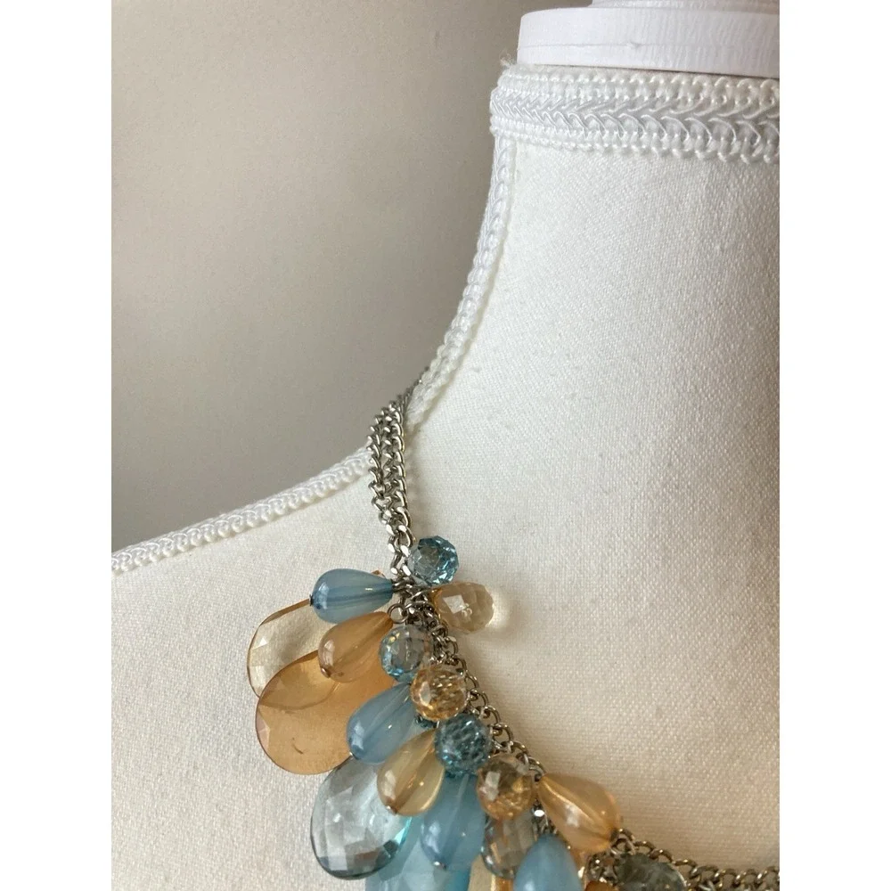 Colorful Acrylic Teardrop Necklace Blue‎ Orange Beaded Bib Collar Romantic
